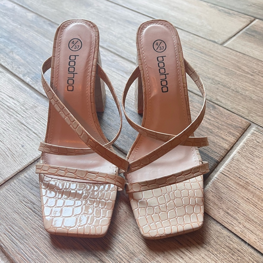 Boohoo Nude Snake Skin Strappy Sandal View 2